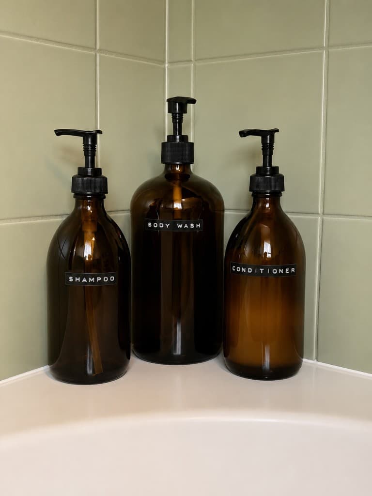 Shampoo, body wash and conditioner provided in the shower