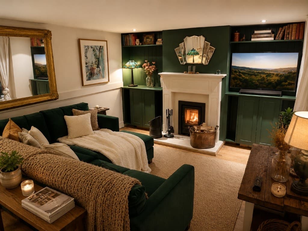 Lounge with log burner and smart TV